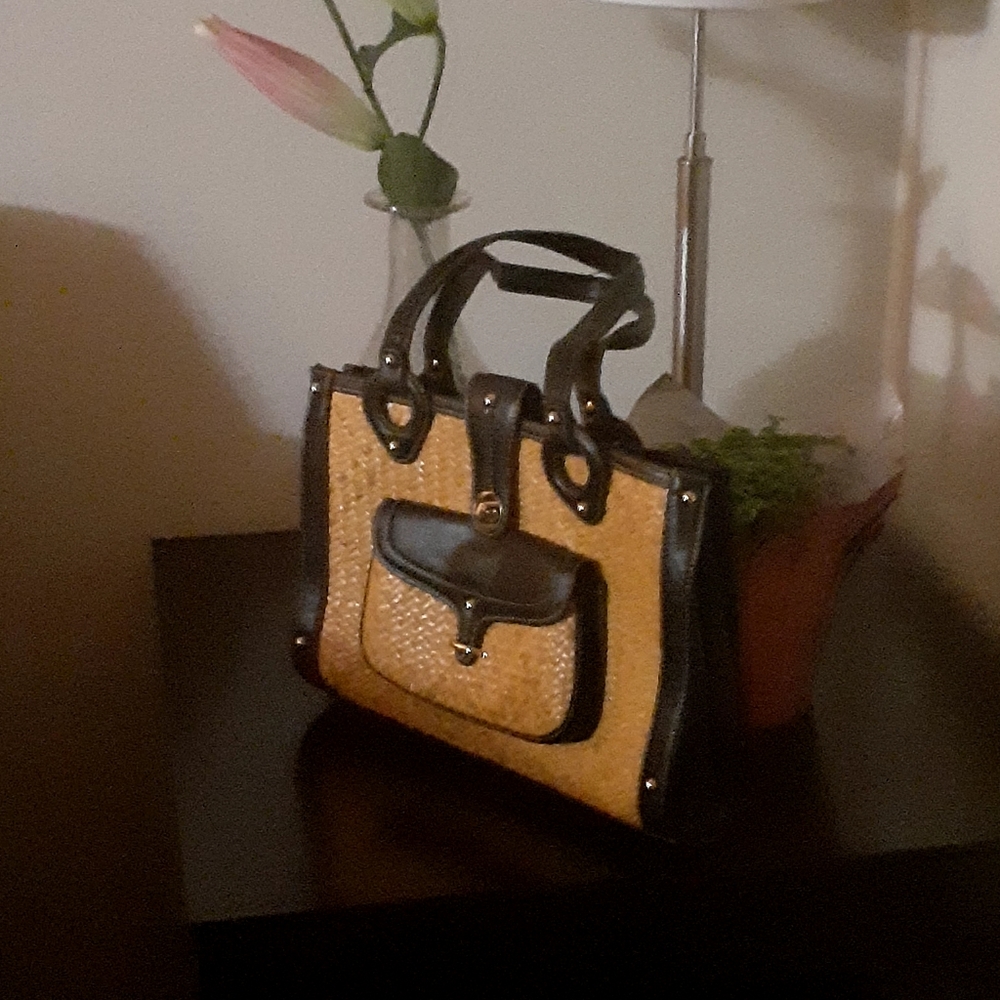 Etienne Aigner Straw and Leather Handbag NWOT